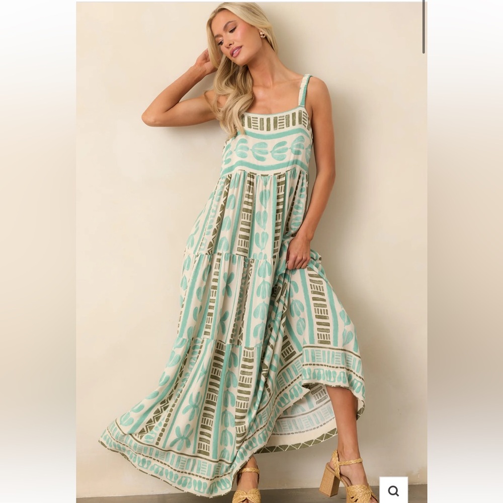 JUST THE BEGINNING SEAFOAM GREEN TROPICAL PRINT MAXI DRESS